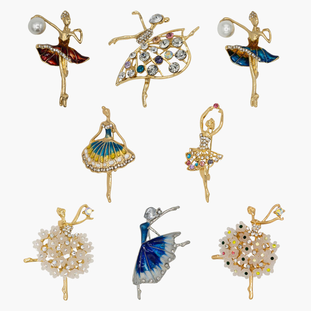 Ballerina Brooch – 8 Designs with Colorful Gemstone