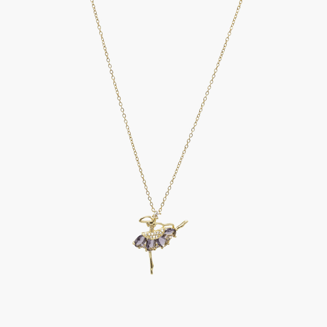 Elegant Ballerina Pendant Necklace – Gold-Plated, Multicolor Gemstones