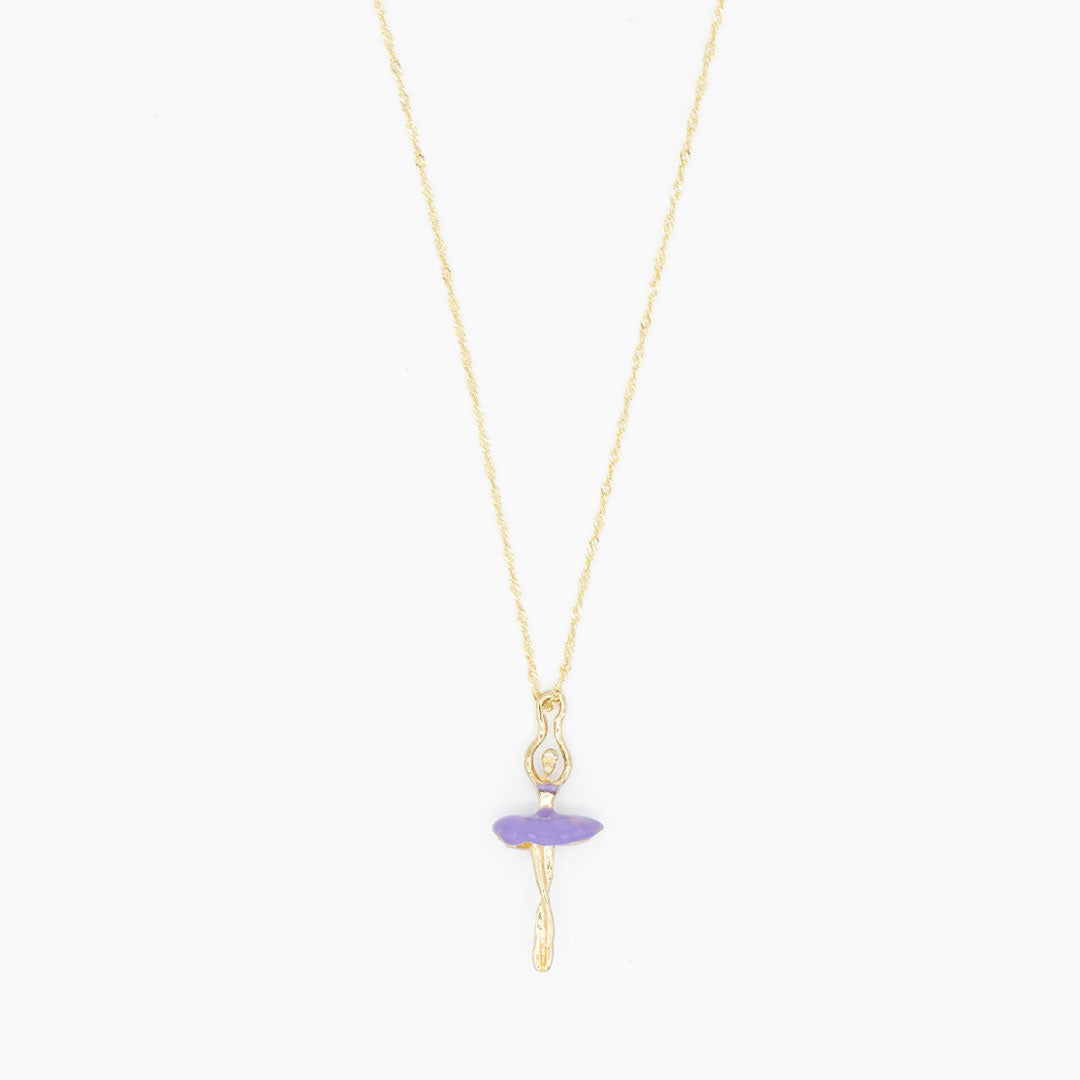 Elegant Ballerina Pendant – Enamel & Gold-Plated Necklace